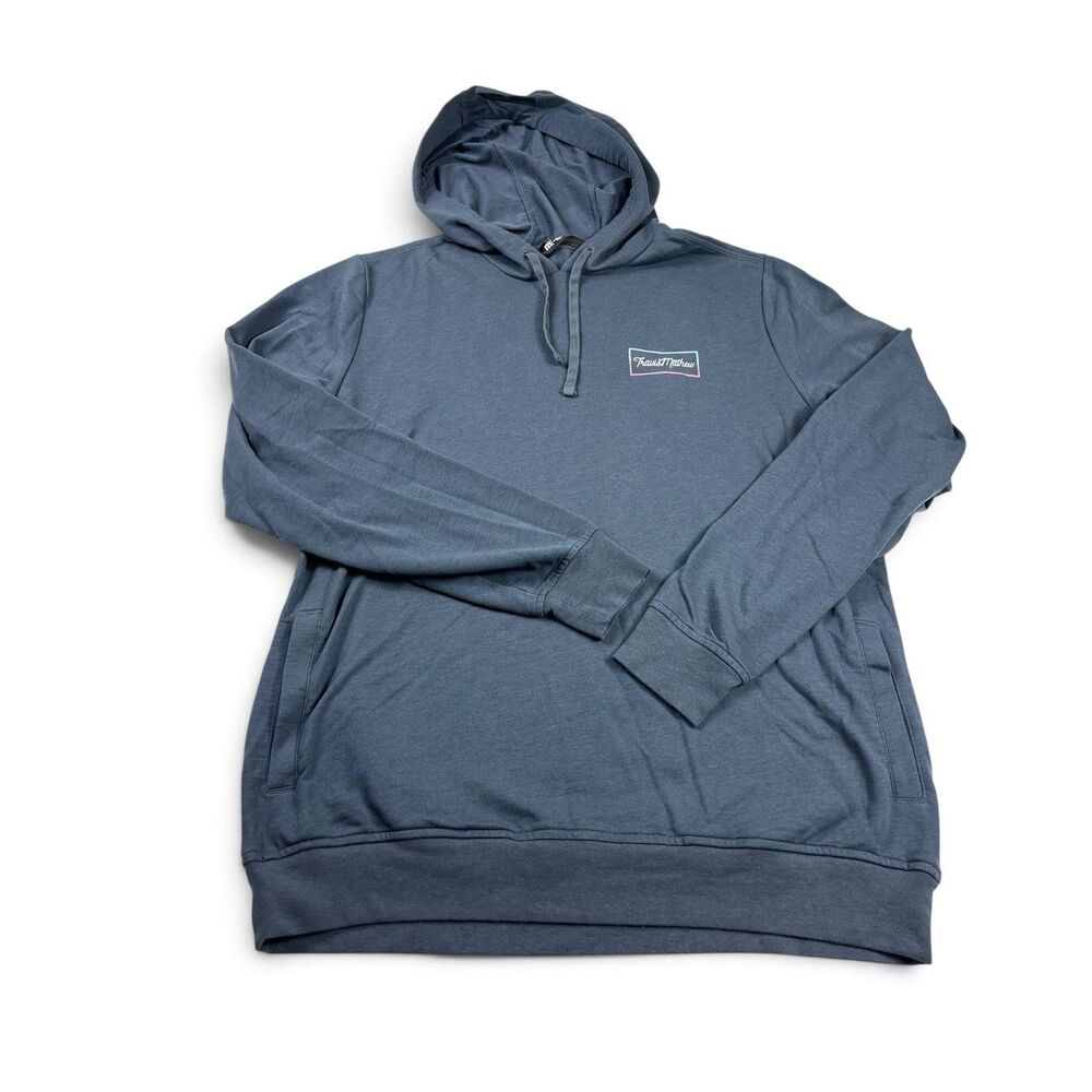 Travis Mathew Mens Hoodie Muted Blue Lightweight Logo Casual Pockets Pullover L